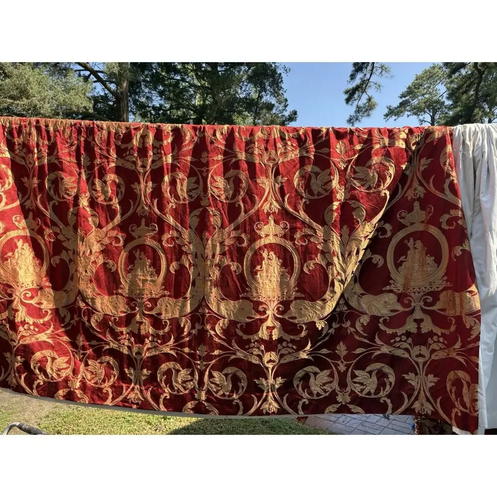 Redelman Red Dolphin Custom Lined Drapery Panels Pr 108x107 Each Jacquard Luxury